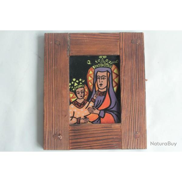 Ic�ne Peinture fix�e sous verre Vierge de Czestochowa