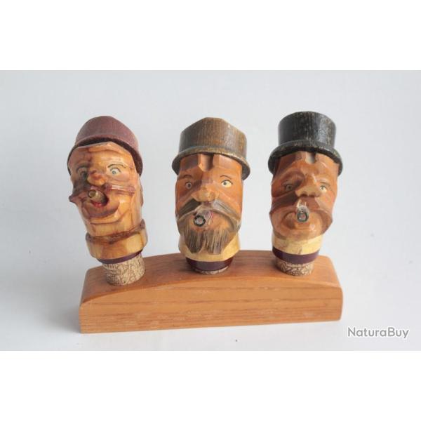 Prsentoir 3 Bouchons  systme bois sculpt Art Populaire