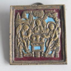 Petite ic&ocirc;ne de voyage bronze &eacute;maill&eacute; L'Hospitalit&eacute; d'Abraham