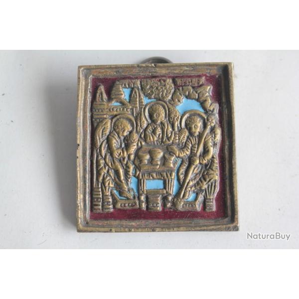 Petite ic�ne de voyage bronze �maill� L'Hospitalit� d'Abraham