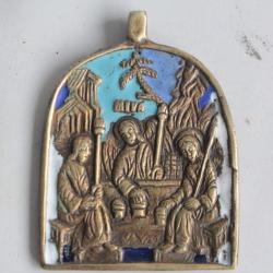 Petite ic&ocirc;ne de voyage bronze &eacute;maill&eacute; L'Hospitalit&eacute; d'Abraham