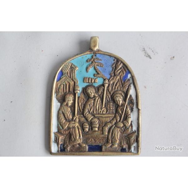 Petite ic�ne de voyage bronze �maill� L'Hospitalit� d'Abraham