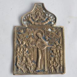 Icône bronze émaillé Protection de la Mère de Dieu Russie XIXe siècle