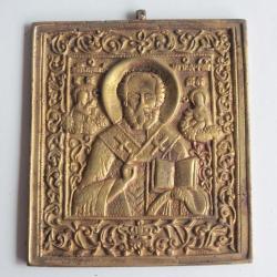 Icône bronze Saint Nicolas le Thaumaturge Russie XIXe siècle