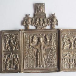 Icône triptyque bronze Saint Nicolas de Mozajsk Russie XIXe siècle