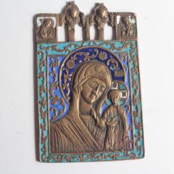 Icône bronze émaillé Vierge à l'enfant Russie XIXe siècle