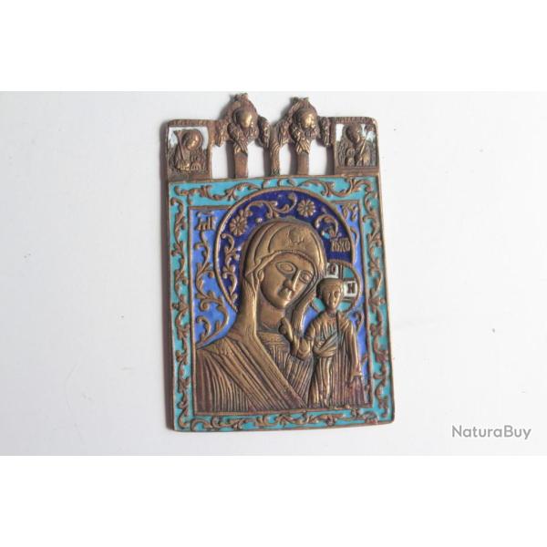Ic�ne bronze �maill� Vierge � l'enfant Russie XIXe si�cle