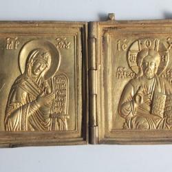Icône triptyque bronze émaillé Déisis Russie XIXe siècle