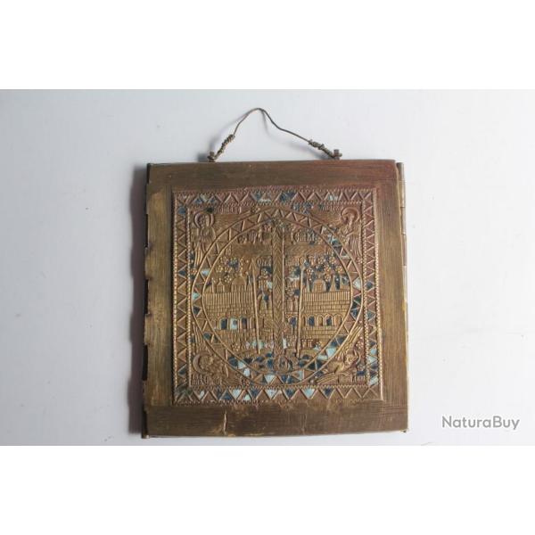 Icne triptyque bronze maill Disis Russie XIXe sicle