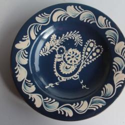 Assiette folklorique hongroise terre cuite vernissée Oiseau