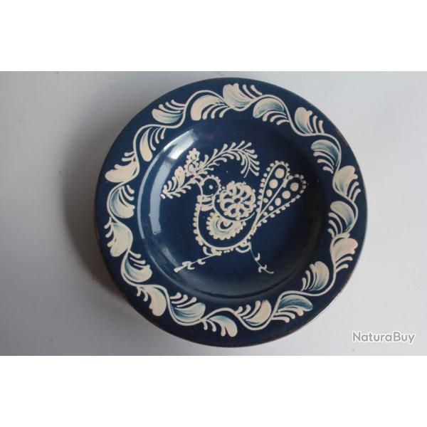 Assiette folklorique hongroise terre cuite verniss�e Oiseau