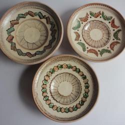 3 Assiettes terre cuite Art traditionnel roumain Horezu