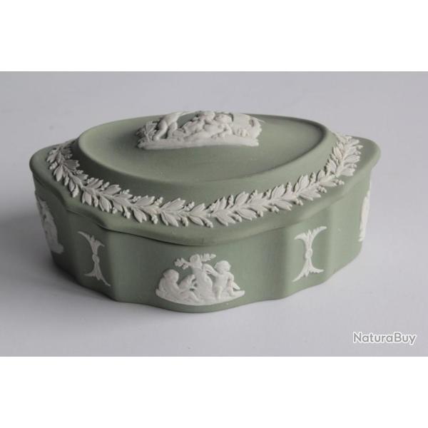 Bo�te � bijoux porcelaine biscuit jaspe vert Wedgwood
