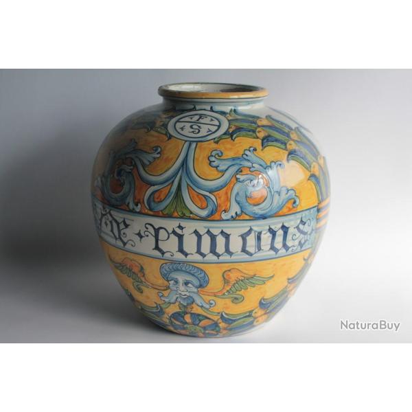 Grand vase boule majolique Pharmacie Italie XIXe sicle