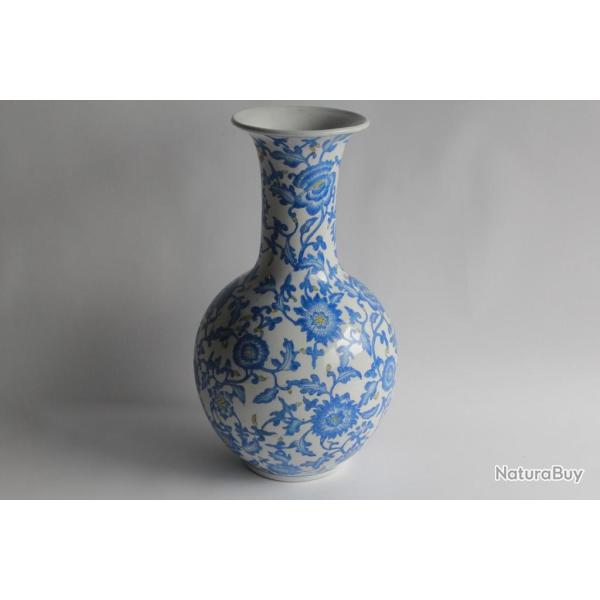 Grand vase porcelaine Fleurs bleues Chine