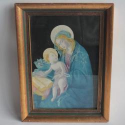 Icône dessin original rehaussé vierge à l'enfant XIXe