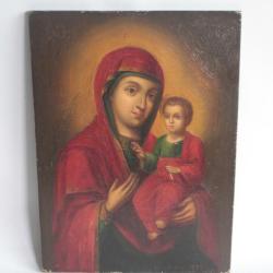 Icône Huile sur panneau Vierge à l'enfant mars 1877 XIXe siècle