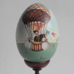 OEuf bois peint Montgolfière JMF Robuchon Art naïf