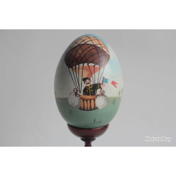 OEuf bois peint Montgolfi�re JMF Robuchon Art na�f