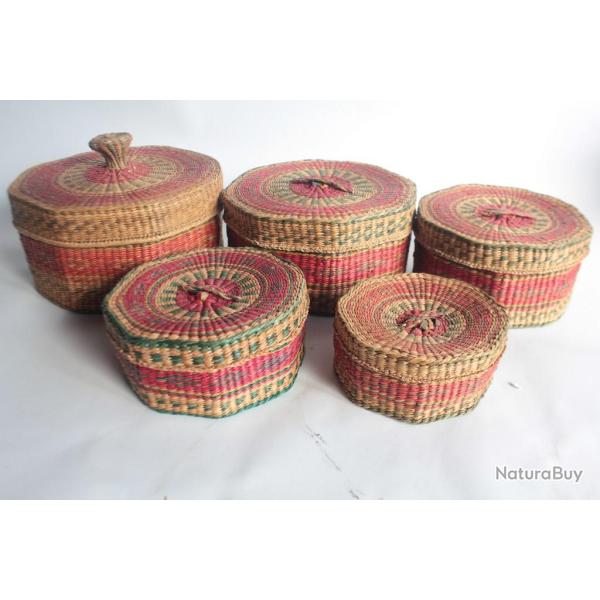 Boites gigognes octogonales tresses main vannerie