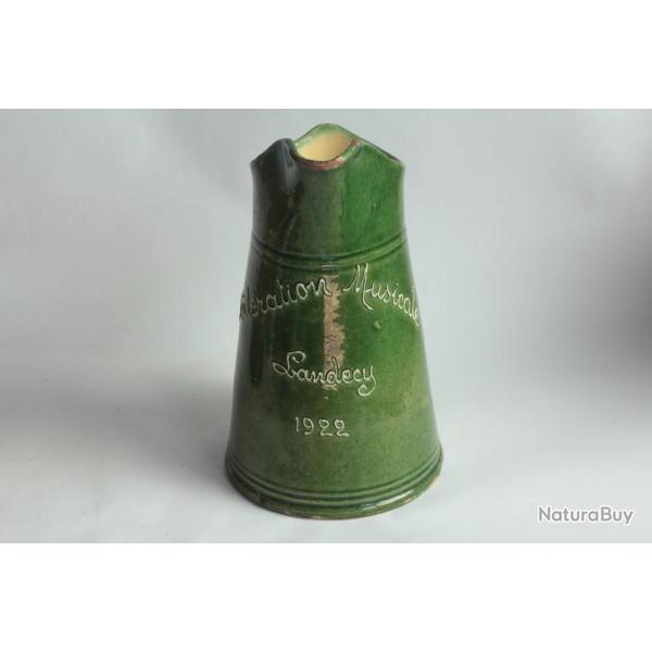 Pichet terre vernisse Fdration musicale Landecy 1922 Suisse