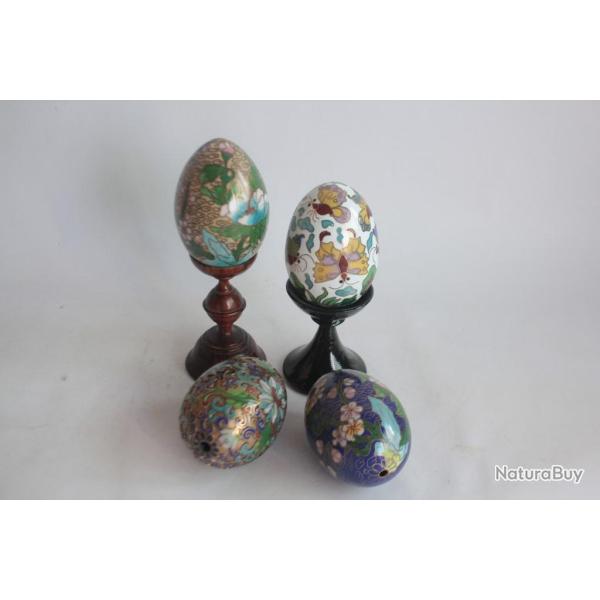 4 OEufs maux cloisonns Chine ou Japon