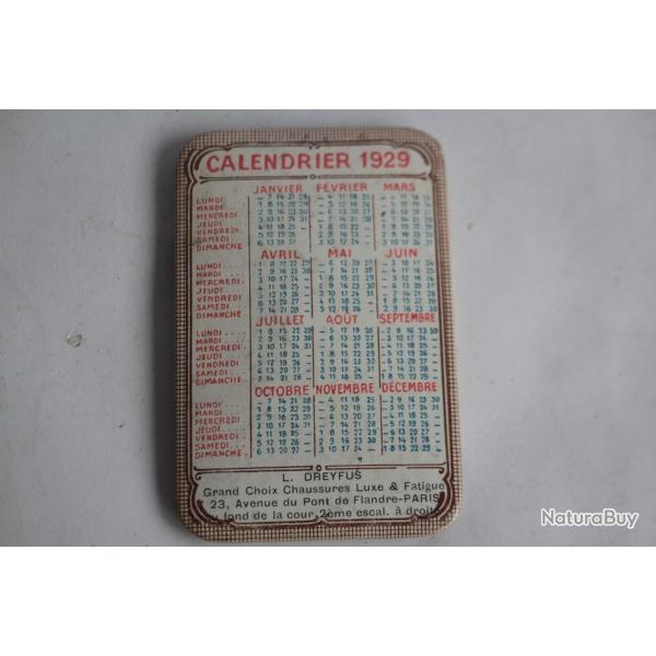 Miroir de poche publicitaire Calendrier 1929 Dreyfus Chaussures Paris