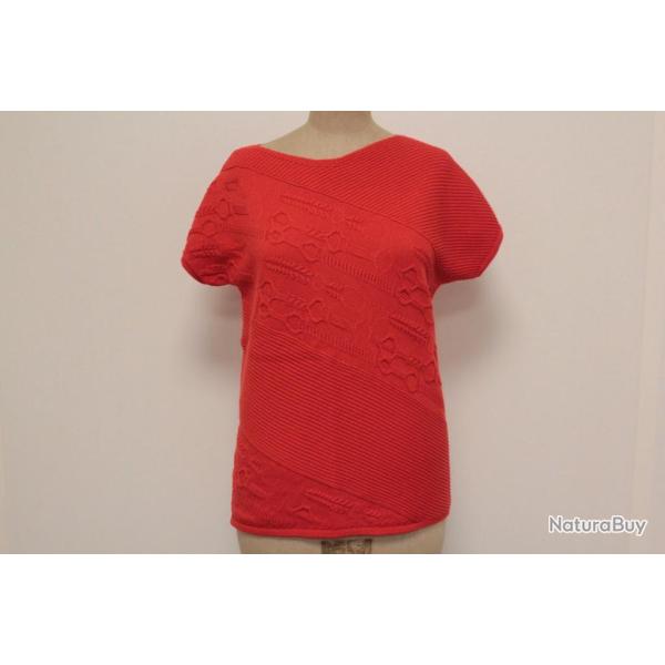 HERMES Pull manches courtes cachemire Mors rouge T40