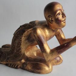 Moine Bouddhiste bois dor&eacute; Birmanie