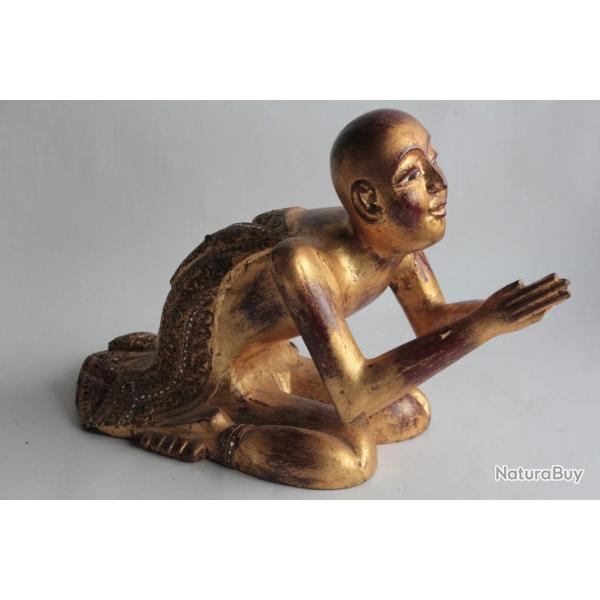 Moine Bouddhiste bois dor� Birmanie