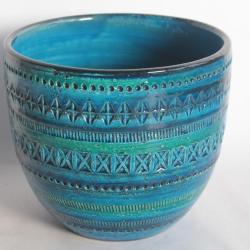 Cache pot c&eacute;ramique bleu Aldo LONDI pour Bitossi Blue Rimini Italie
