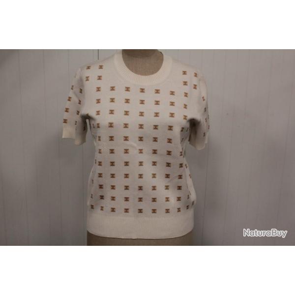 HERMES Pull � motifs soie manches courtes T40