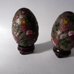 Paire d'oeufs émaux cloisonnés Chine antiquités