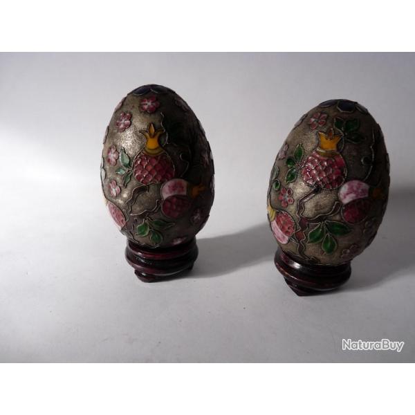 Paire d'oeufs maux cloisonns Chine antiquits