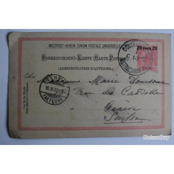 Entier Postal Autriche 10h 20 para 20 oblitr 1902