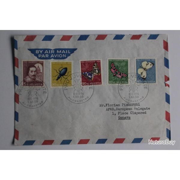 Enveloppe Suisse FDC  par avion 1956