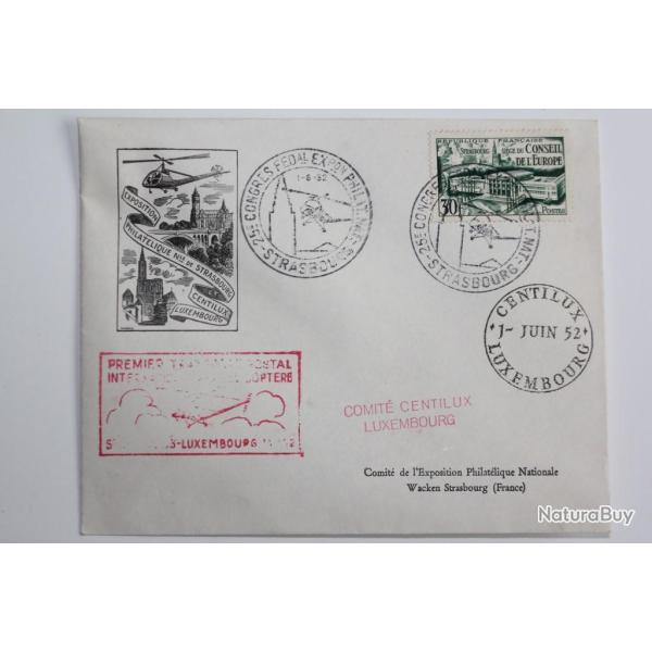 Expo philatlique Strasbourg et centilux Luxembourg 1952 hlicoptre
