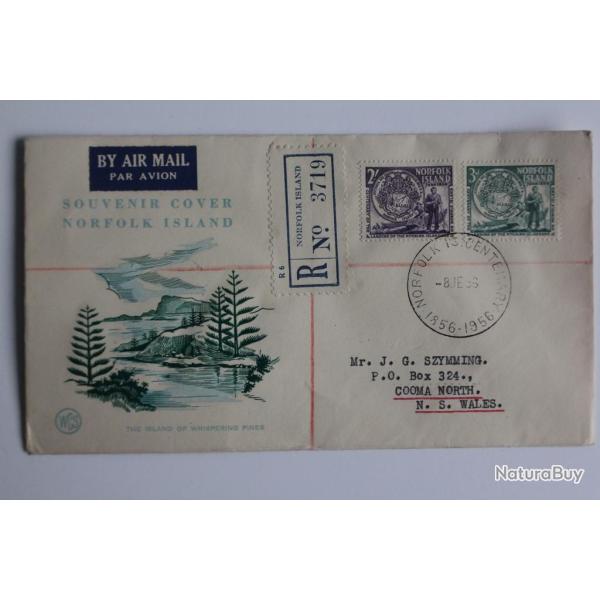Enveloppe souvenir cover Norfolk Island par avion recommander 1956