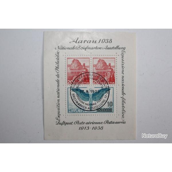 Timbres Bloc FDC commmoratif exposition philatlique  Aarau 1938