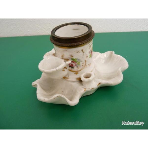 Encrier porte plumes porcelaine