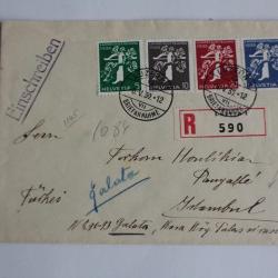 Enveloppe Suisse recommand&eacute; pour Istanbul 1940 + vignette Luzern 1939