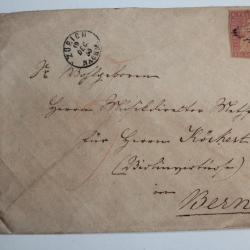 Enveloppe Timbres Suisse Helv&eacute;tie assise 15 cts 1er &eacute;mission 1855