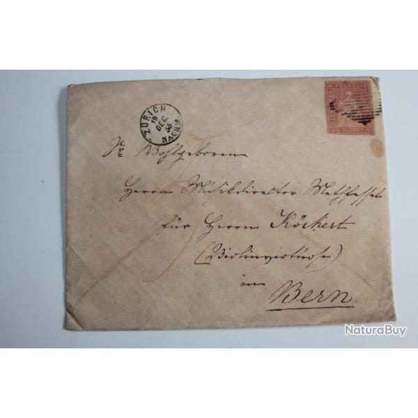 Enveloppe Timbres Suisse Helv�tie assise 15 cts 1er �mission 1855