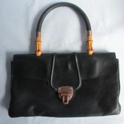 GUCCI Sac &agrave; main vintage Bambou cuir noir Bamboo Bag