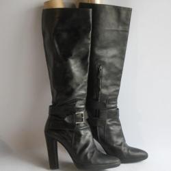 HERMES Bottes à talons cuir noir T39,5
