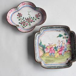 Coupelles &eacute;maux cuivre peint canton Chine XVIIIe si&egrave;cle