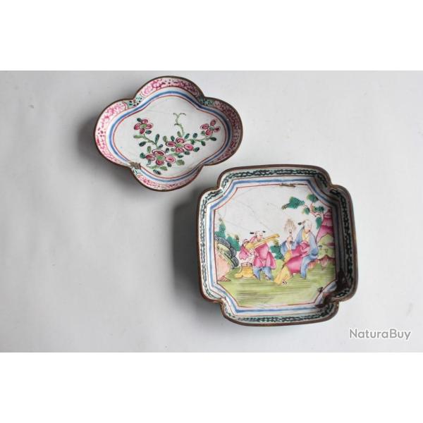 Coupelles �maux cuivre peint canton Chine XVIIIe si�cle