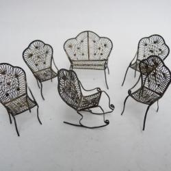 Salon de poup&eacute;e miniature argent jouet banc chaises