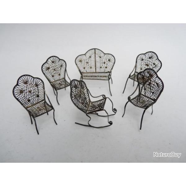 Salon de poup�e miniature argent jouet banc chaises