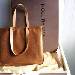 LOUIS VUITTON Sac à main Columbus cuir monogram vernis bronze M91134